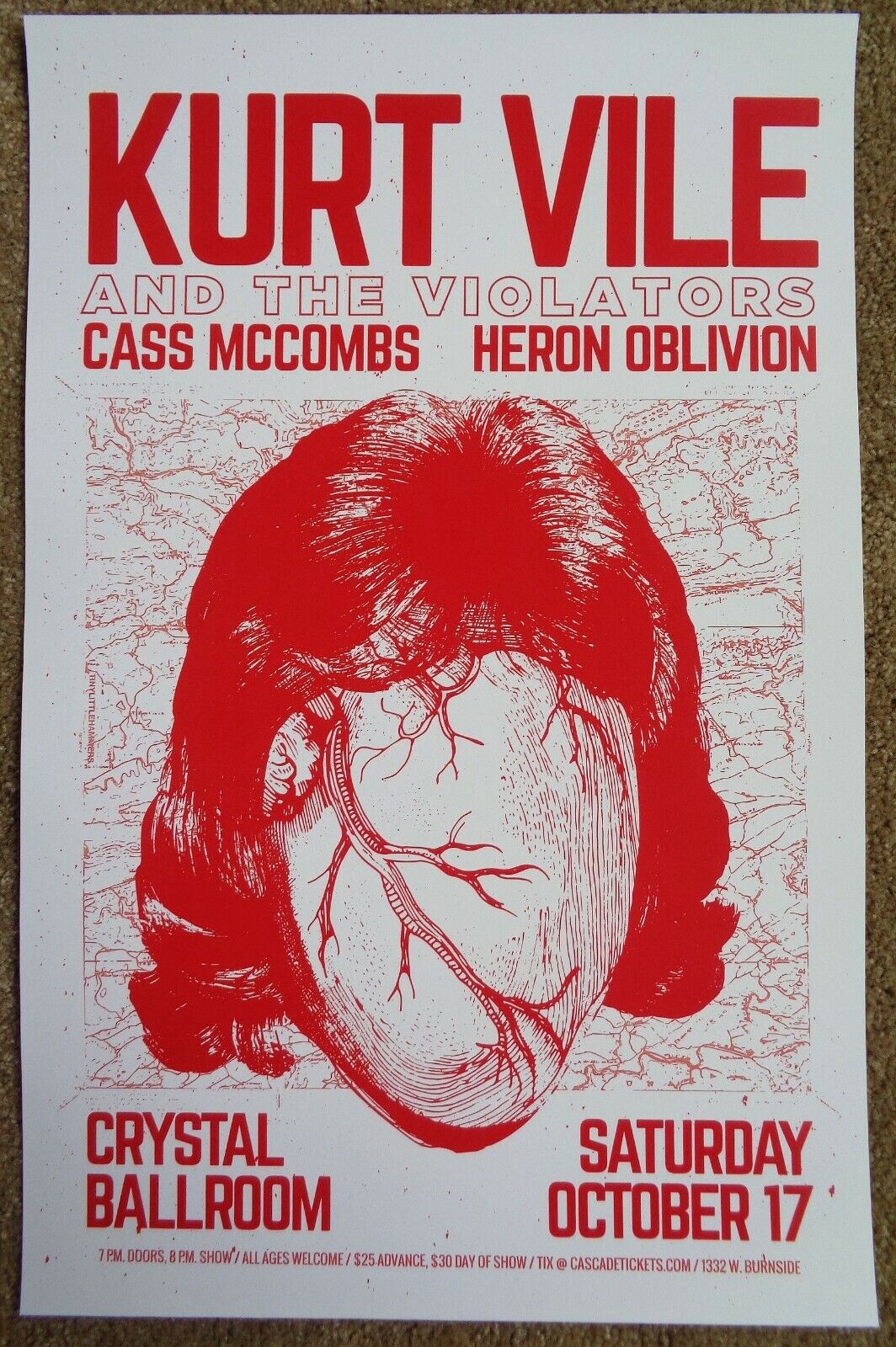 KURT VILE 2015 Gig POSTER Portland Oregon Concert