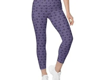 pornhint Pornhint Haunted Mansion Crossover leggings with pockets | Disney Haunted Mansion Wallpaper Leggings | Disney Leggings | Run Disney Leggings