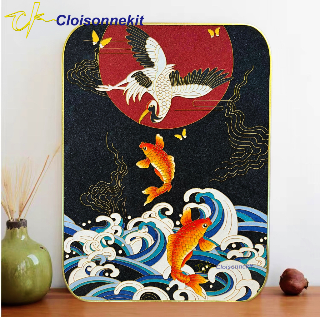 A Crane and Koi -Cloisonne Painting Art Kits - Cloisonnekit