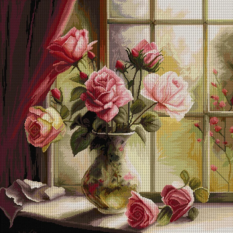 Spring Brand - Sunset Rose 11CT Stamped Cross Stitch 90*90CM(73Colors)