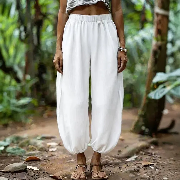 Women's Retro Solid Color Linen Blend Lantern Pants