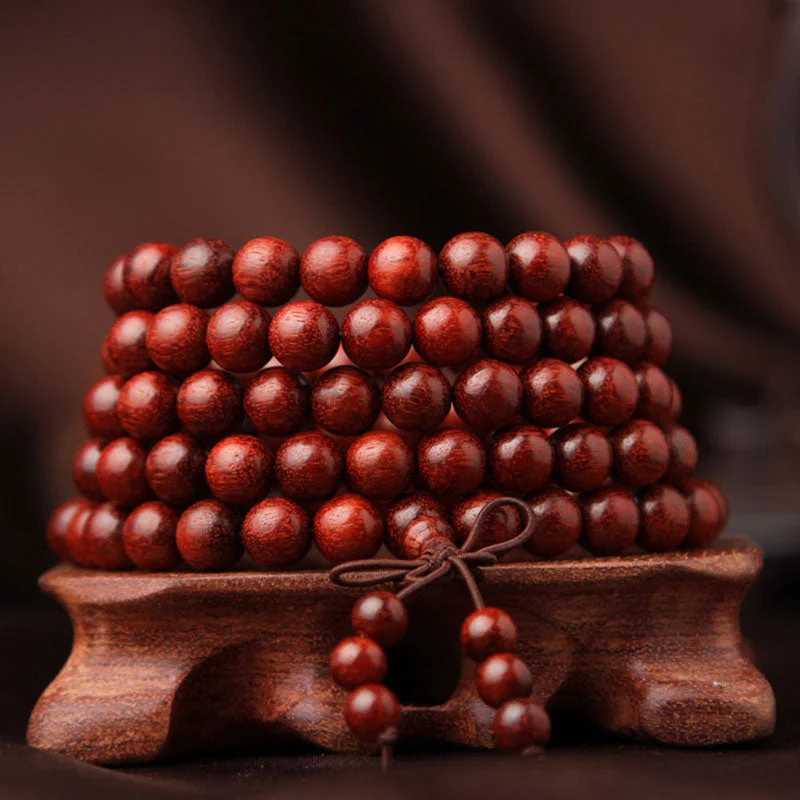 Tibetan Small Leaf Red Sandalwood 108 Beads Mala Meditation Necklace Bracelet