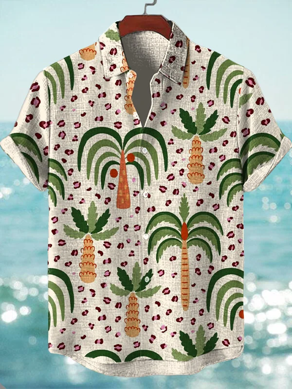 Men's Plant Leopard Print Short Sleeve Shirt