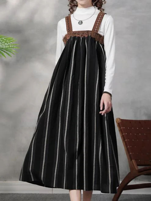 Women's Striped Suspender Sleeveless Off-shoulder Maxi Dress