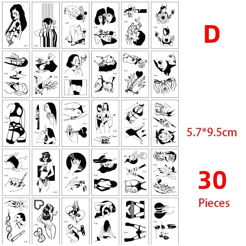 Tattoo Sticker set English sentence brave breathin kiss here Tatoo Temporary Flash Tatto Fake Cool stuff for Men Women 56 Pcs