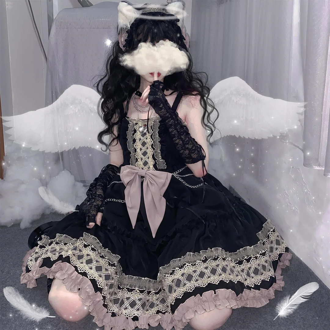 [Reservation] Cute Black Purple Lolita Cake Slip Dress SS1182