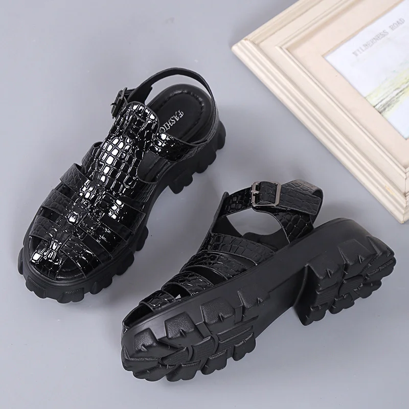 Breakj Breakj New Summer Large-Size Hollow Octfish Sandals Retro Bag Head Casual Roman Sandals Women