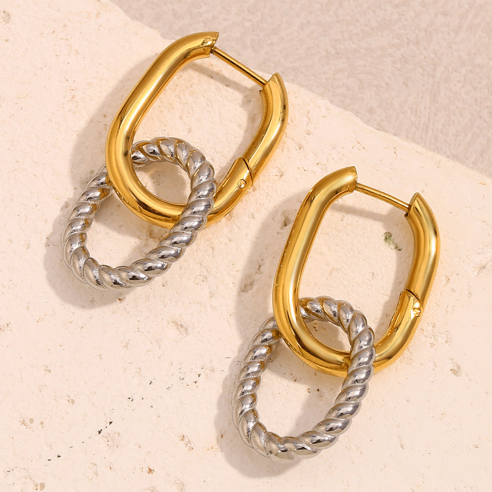 Hot Selling Personality Geometric Irregular Simple Versatile Earrings Stainless Steel Plated 18K Gold Twist U-Shaped Earrings For Women