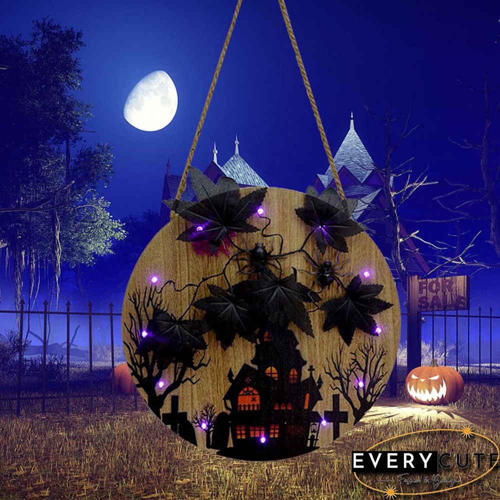 Halloween Theme Wooden Sign With Lights For Home Decoration