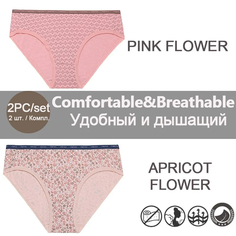 FINETOO 1/2PCS Women's Cotton Panties Sexy Lingerie Fashion Letter Waist Female Cute Pantys M-XXL Ladies Floral Printed Briefs