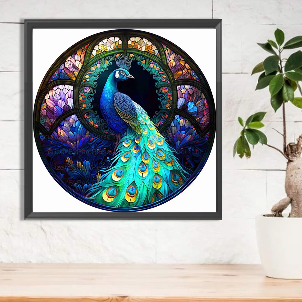 Diamond Painting - Full Round Drill - Stained Glass Peacock(30*30cm)