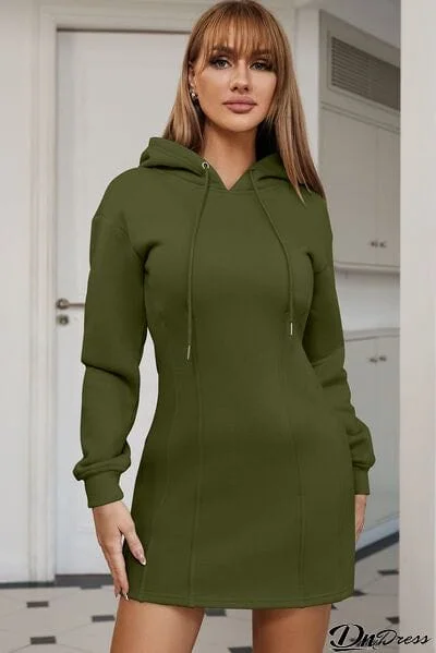 Drawstring Long Sleeve Hooded Dress