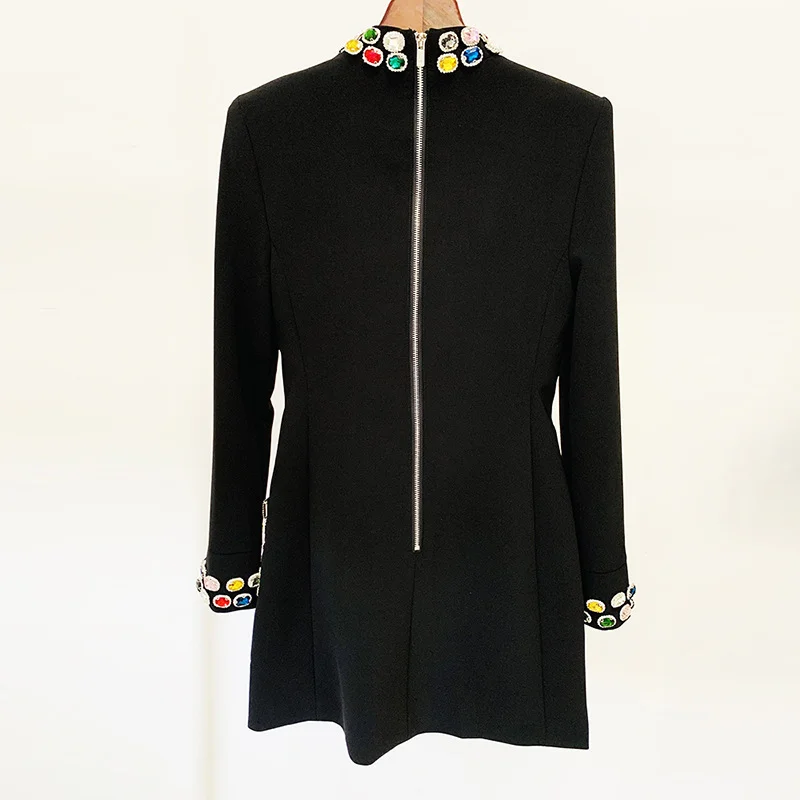 Nigikala Nigikala Early Spring New Star Fashion Heavy Industry Nails Studded With Colored Gemstones Diamond Long-Sleeved Dress