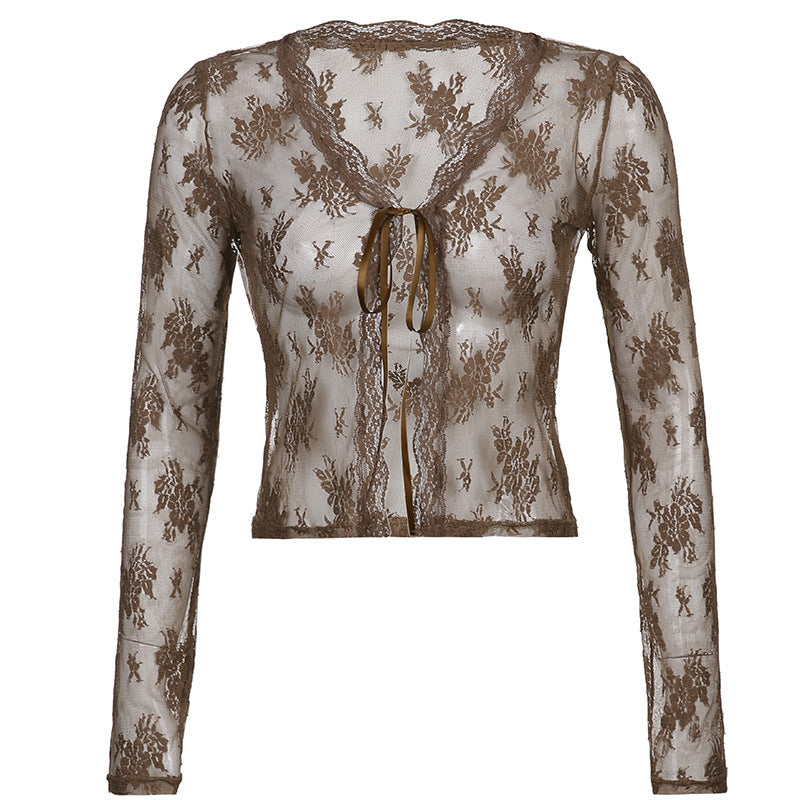 Aiertu trashy outfits Style Women's Clothing Summer New Fashion Hot Girl Sexy Mesh Lace Cardigan T-shirt for Women aiertu