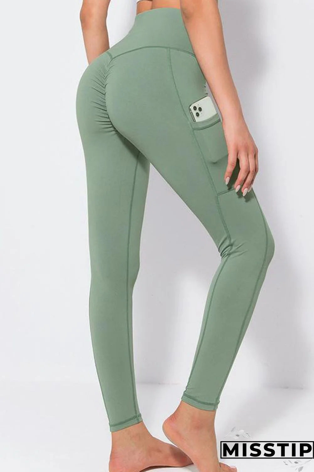Gray Green Casual Sportswear Solid Patchwork Skinny High Waist Pencil Solid Color Bottoms