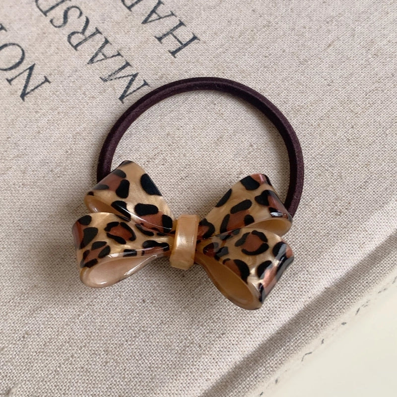 Retro Women’s Flower Bow Knot Leopard Acetic Acid Sheets Inlay Rhinestones Hair Tie