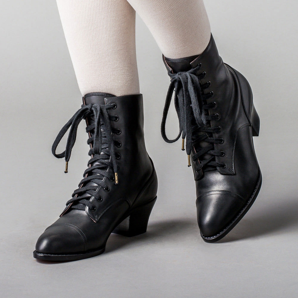 Black Lace-Up Chunky Heel Ankle Boots for Women with Almond Toe Nicepairs