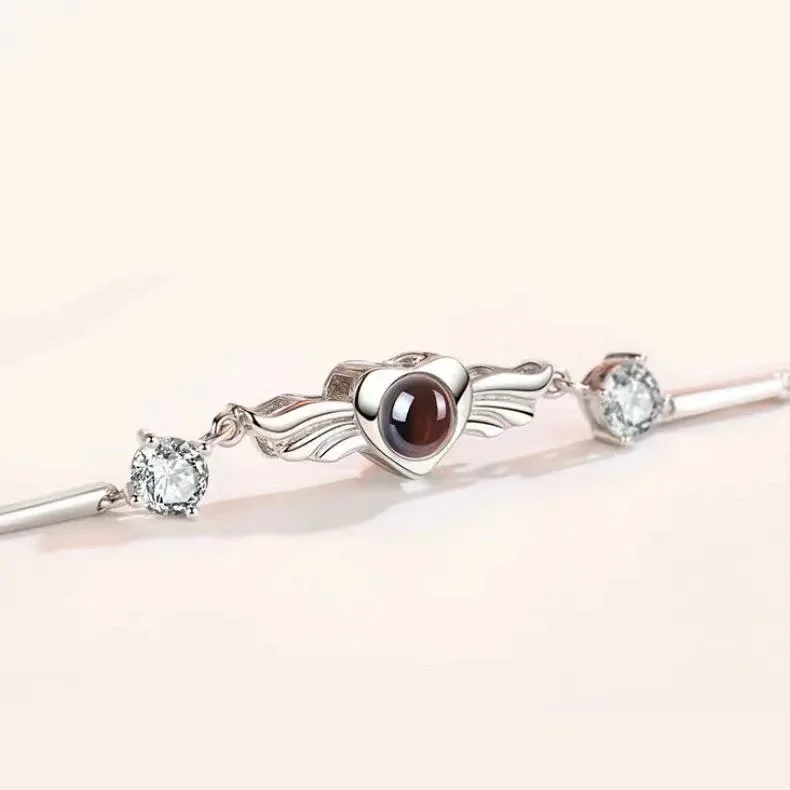 Personalized Heart Photo Bracelet Angel Wings