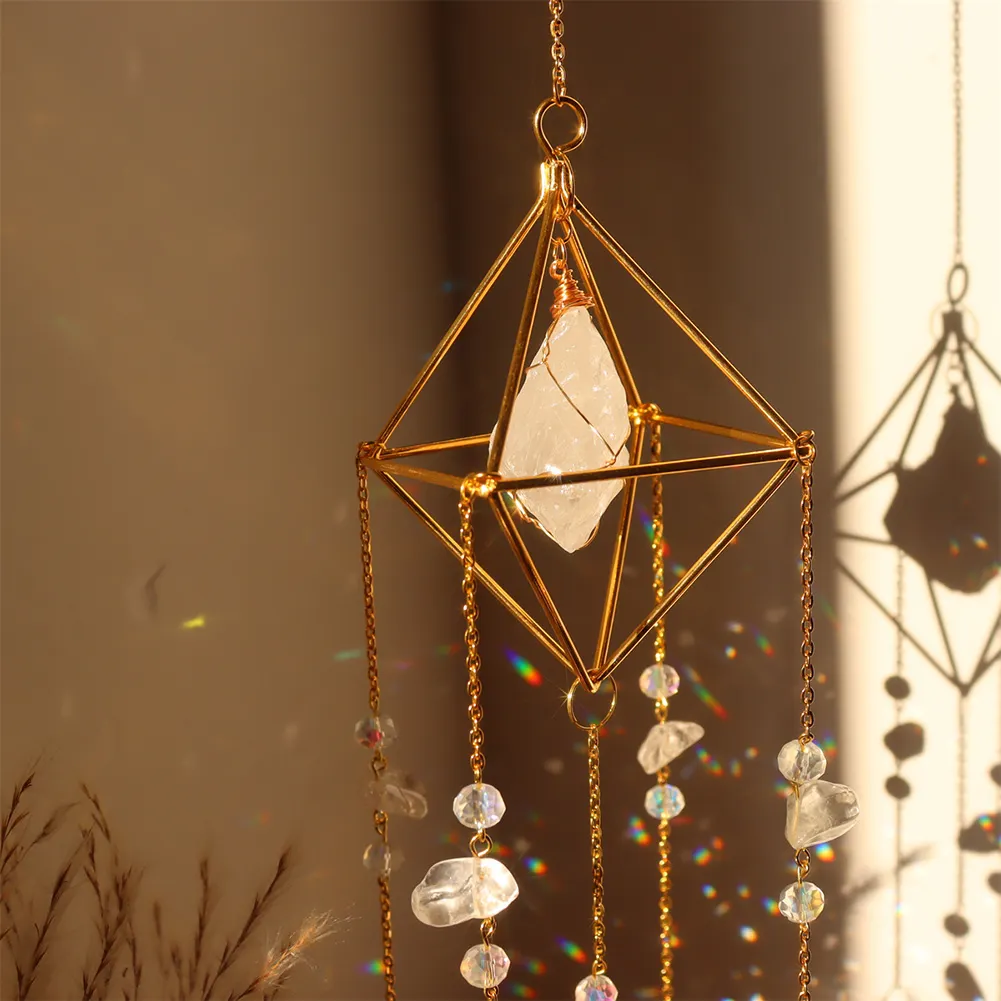 Crystal Wind Chimes Natural Stone Prism Lighting Ball Catcher Garden Decor