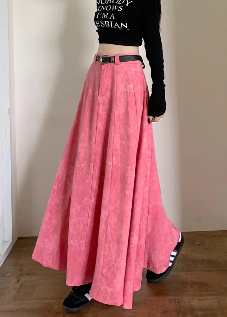 Vintage Pink High Waist Patchwork Cotton Maxi Skirts Spring