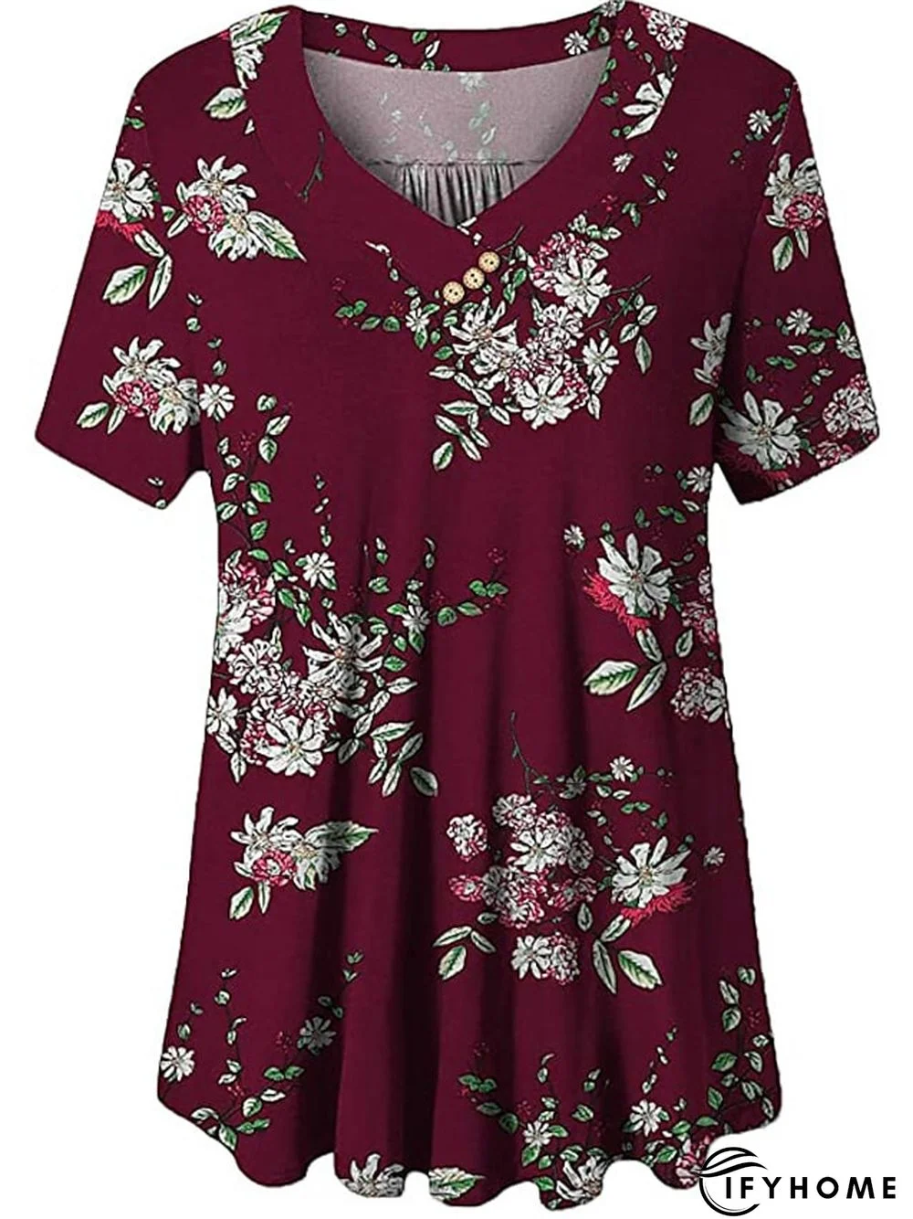 Women's Shirt Blouse Denim Blue Black White Leopard Floral Print Short Sleeve Casual Holiday Basic V Neck Regular Floral Plus Size M | IFYHOME