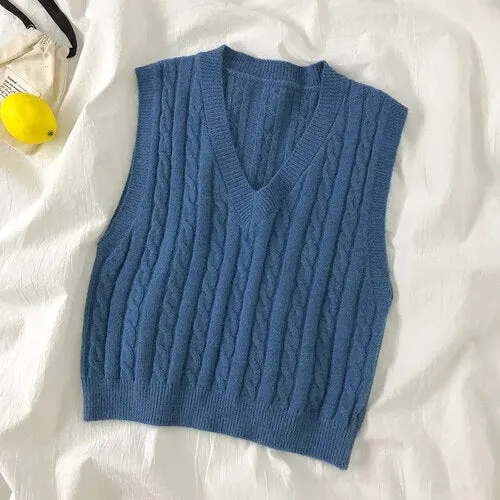 Sweater Vest Women V-neck Pullover Sleeveless Knitted Fashion Casual Loose Elegant Simple Chic Korean Soft Ulzzang Sweater New