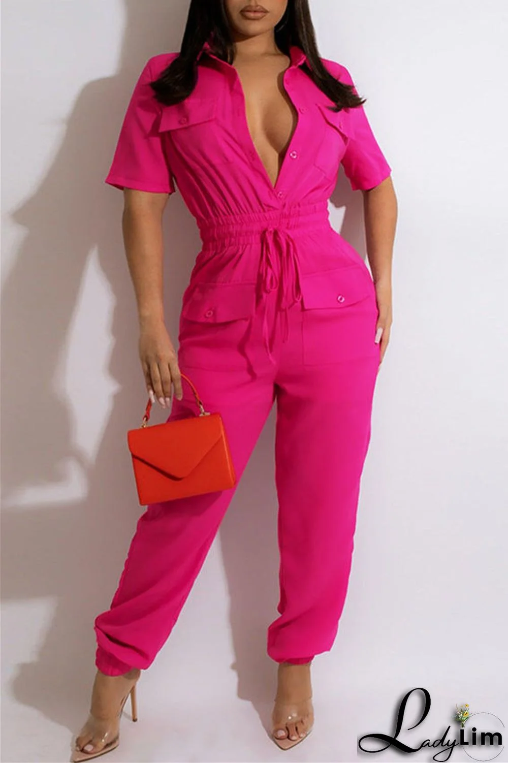 Green Fashion Casual Solid Patchwork Turndown Collar Regular Jumpsuits