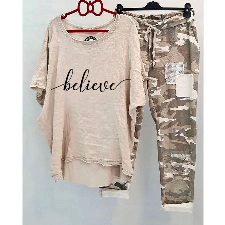Women's BELIEVE print camouflage suit socialshop