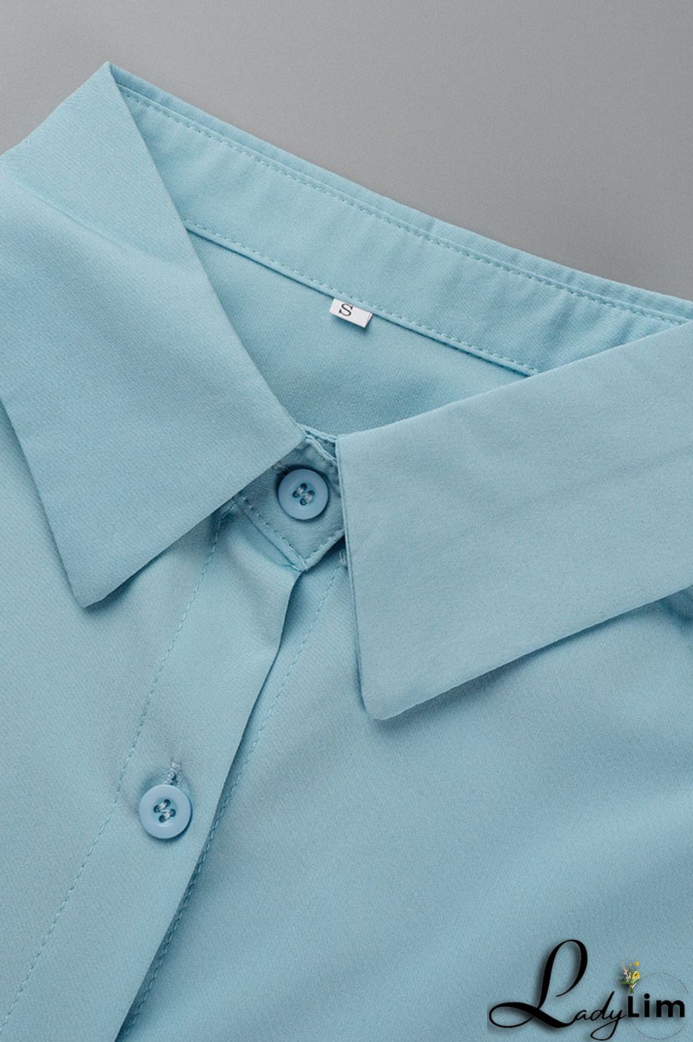 Light Blue Casual Simplicity Solid Patchwork Buckle Turndown Collar Long Sleeve Two Pieces