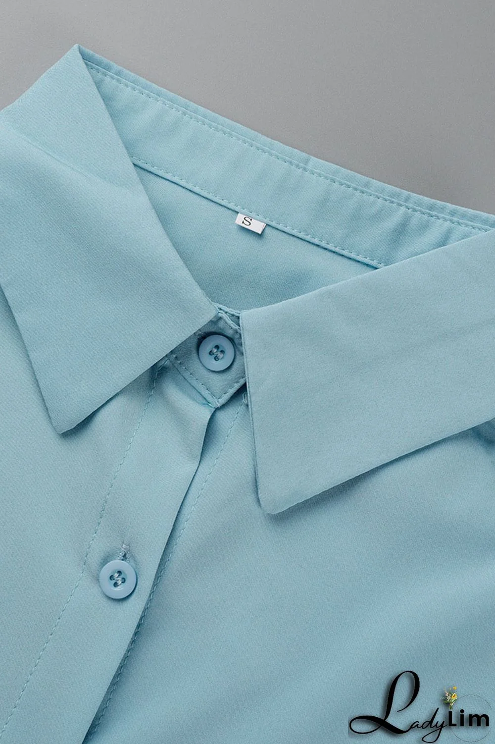 Light Blue Casual Simplicity Solid Patchwork Buckle Turndown Collar Long Sleeve Two Pieces