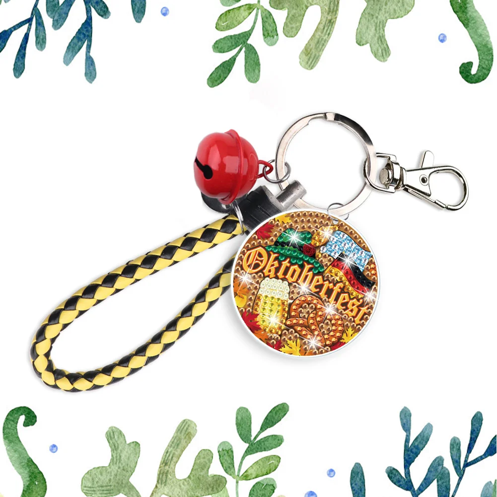 Double Sided Oktoberfest Rhinestone Painting Keychain Pendant for Party Supplies