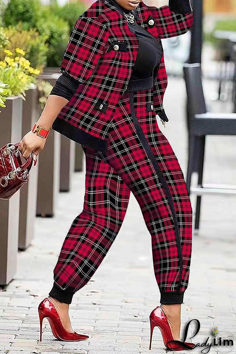 Pink Fashion Casual Print Patchwork Long Sleeve Two Pieces