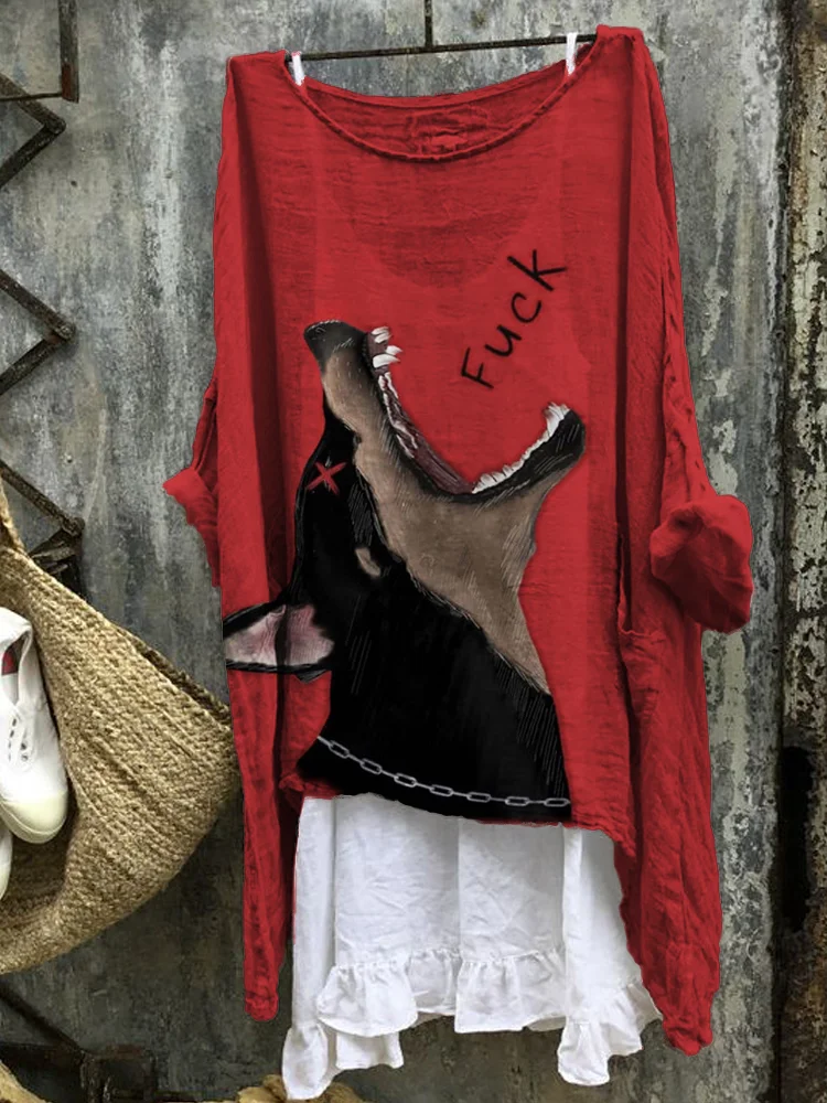 Funny Bad Dog Graphic Linen Blend Flowy Tunic