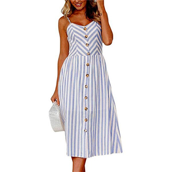 Summer Dress For Women Vintage Sexy Blue Stripe Dress