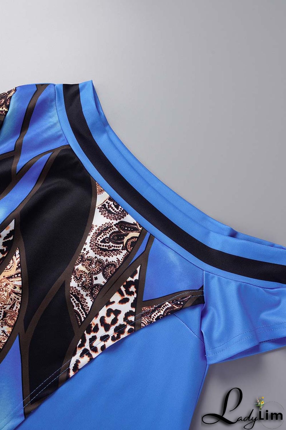 Red Casual Print Patchwork Slit Asymmetrical Oblique Collar Short Sleeve Two Pieces