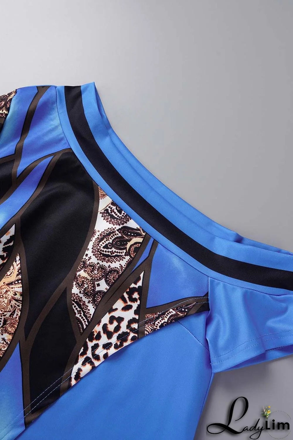 Red Casual Print Patchwork Slit Asymmetrical Oblique Collar Short Sleeve Two Pieces