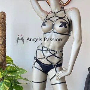 pornhint Pornhint Leather harness -Harness women - Body Harness -Fetishwear for women-leather harness BDSM set-Fetish cat -Bondages Harness -Harness Lingerie