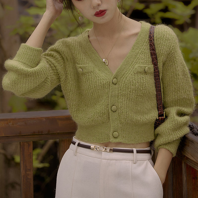 Women Elegant All-match V-neck Single Breasted Knit Tops