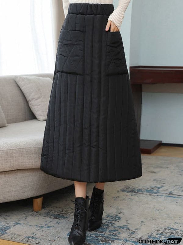 Vintage Loose Elasticity High-Waisted A-Line Padded Skirt Bottom