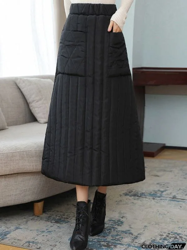 Vintage Loose Elasticity High-Waisted A-Line Padded Skirt Bottom