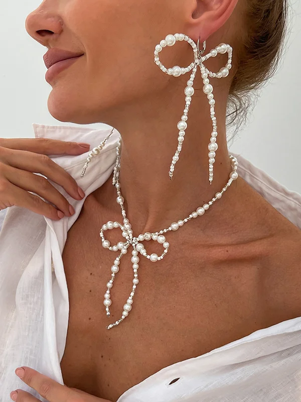 Bowknot Necklaces Accessories + Drop Earrings