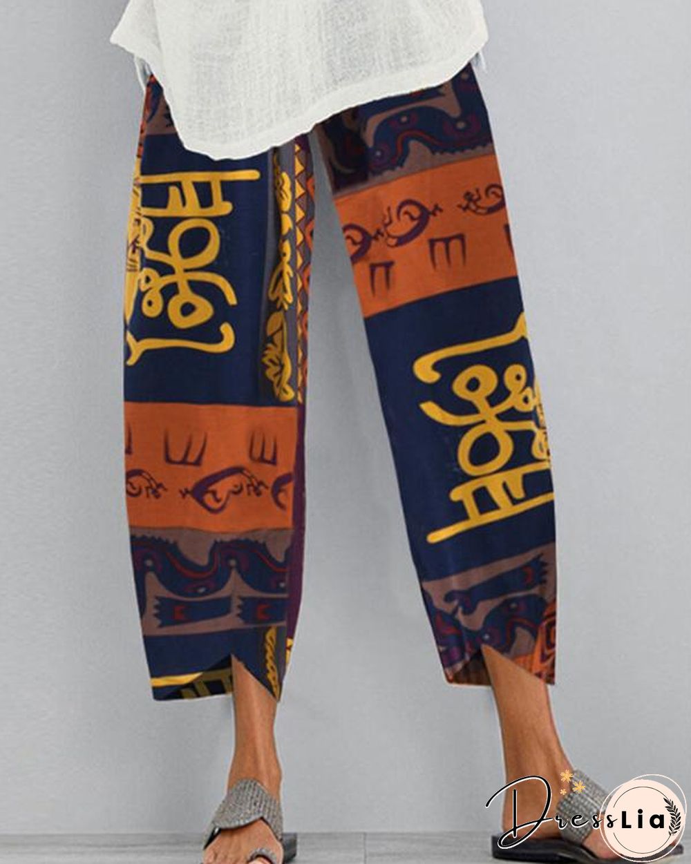 New Fashion Loose Cotton and Linen Printed Casual Pants