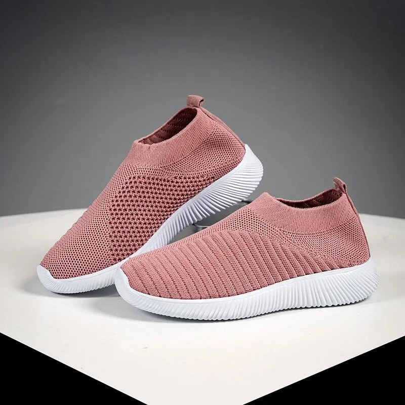 2021 new Women Spring Summer Soft Sneaker Knitted Mesh Vulcanized Shoes Casual Slip on Flat Walking Footwear Zapatos De Mujer