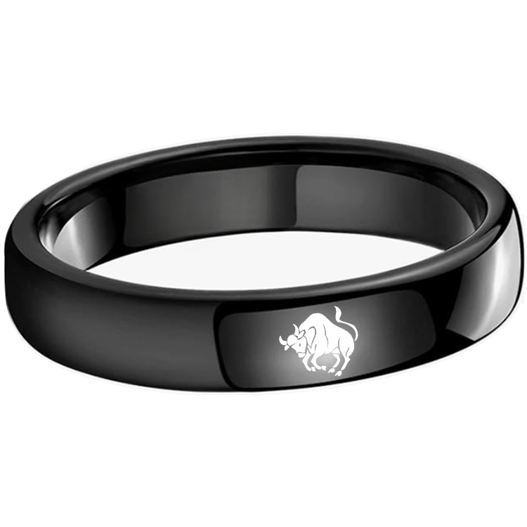  Black Taurus Laser Etched Domed Tungsten Carbide Wedding Rings