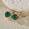 14K Yellow Gold Heart Cut Colombian Lab Emerald Bezel Setting Hoop Earrings with Black Rhodium Plated