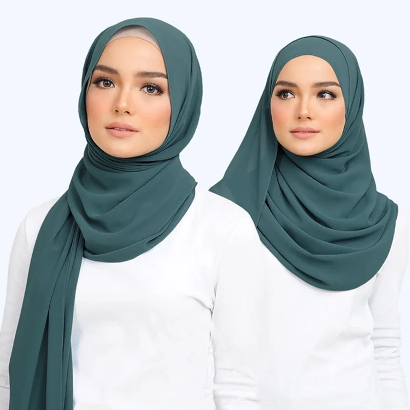 Women's Muslim Chiffon Hijab Scarf Long Solid Color Breathable Head Wrap