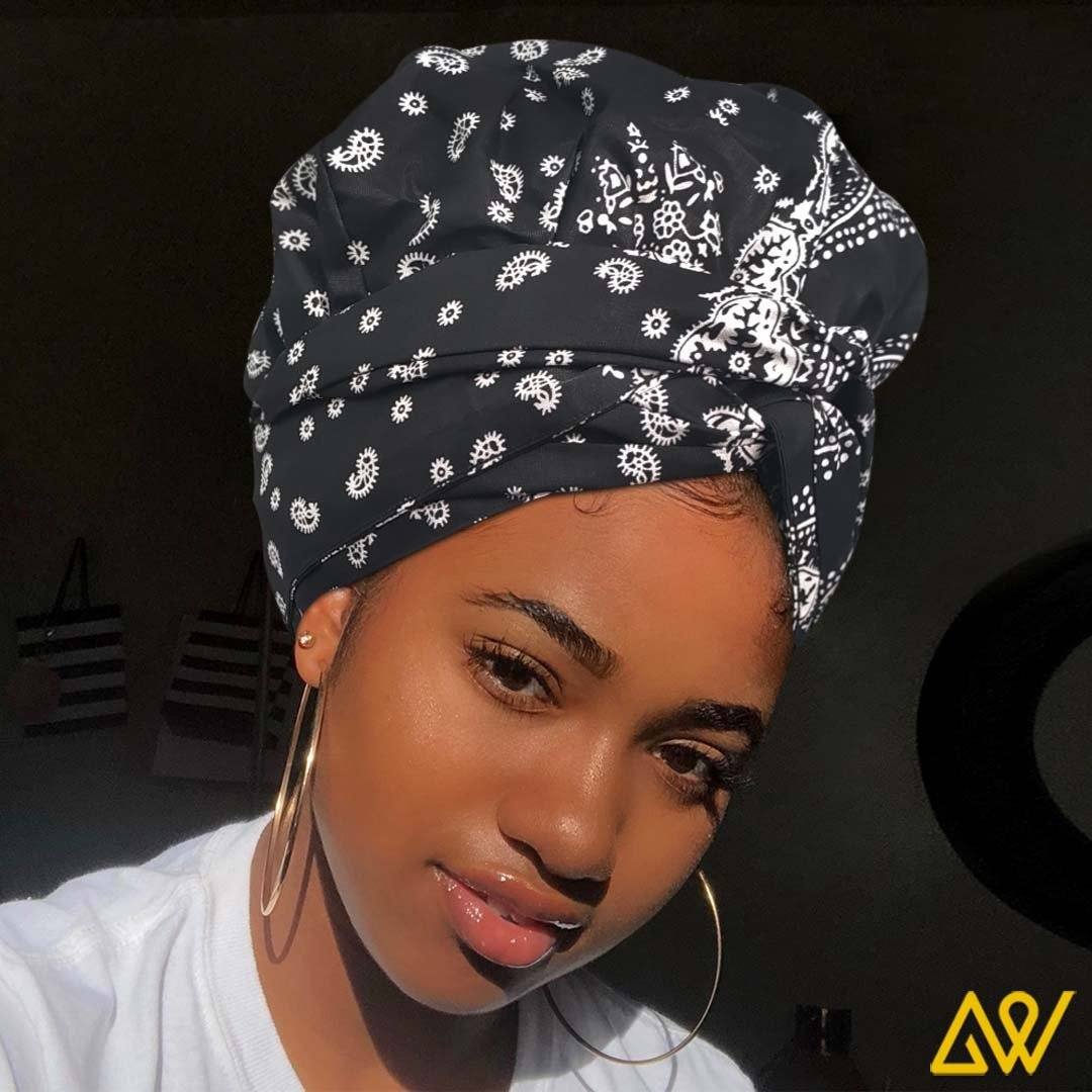 African Print Head Wrap With Satin-Lined-AW1133