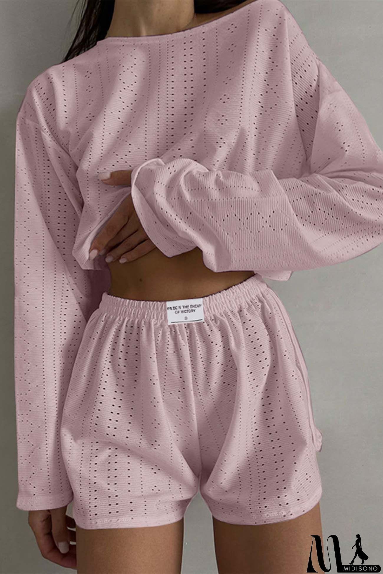 MidiSono - Hollow Long Sleeve Shorts Slit Two-Piece Set