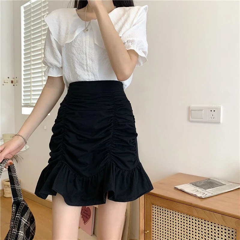 Skirts Women Summer Pleated Ruffles Chic Korean Style Mini Hip-skirt All-match New Stylish Harajuku Street Womens Faldas Casual