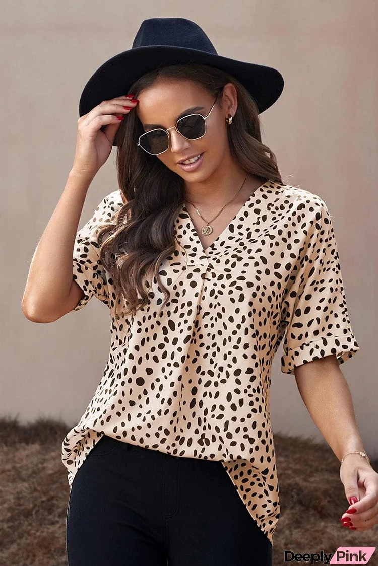 Printed V-Neck Cuffed Tunic Top